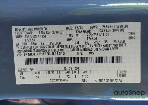 2024 Ford Bronco Big Bend z USA, uszkodzony, nr VIN 1FMDE7BH2RLB48513